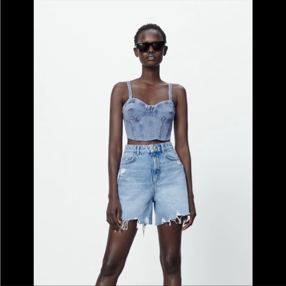 ZARA NWT DENIM CORSET TOP 🔥 - Picture 2 of 9